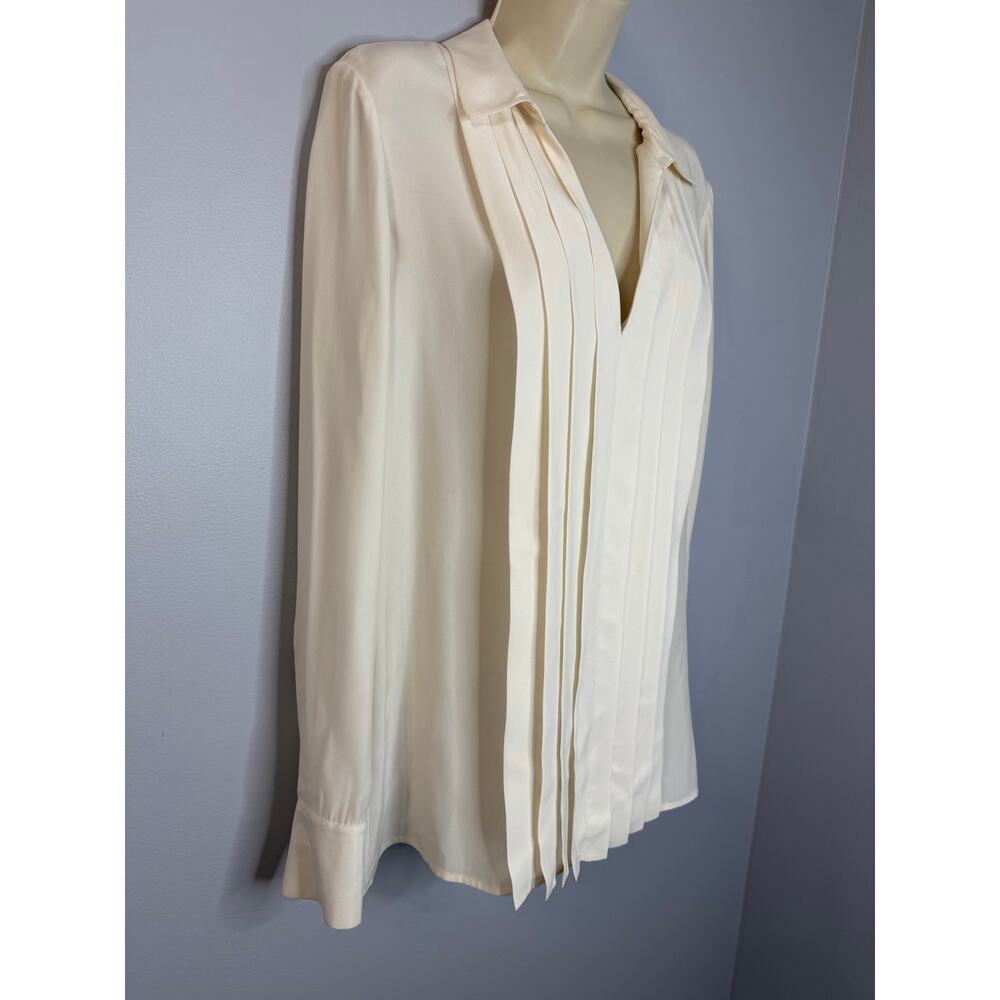 Frame Silk Pleated Button Down Blouse Cream Women's M Classic - Picture 2 of 11